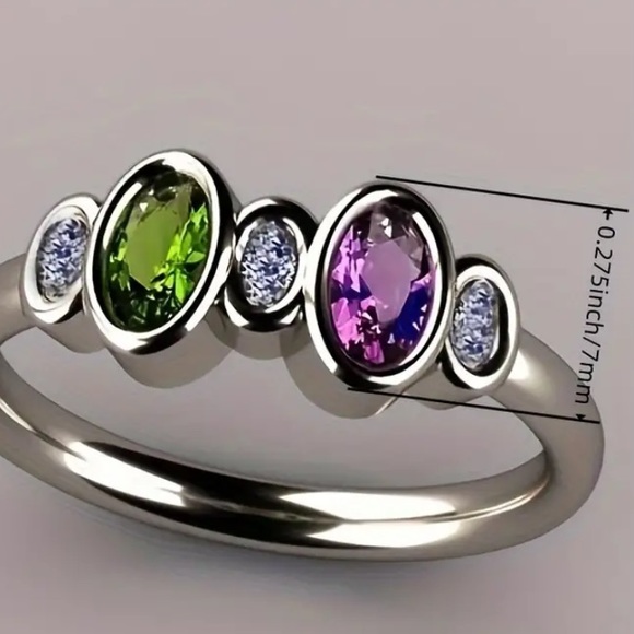 🆕Elegant 5 💍 Zircon (Amethyst & Green Sapphire) 925 Silver Plated Ring: Size 8 - Picture 4 of 6